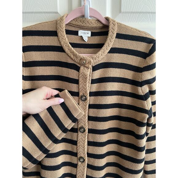 J. CREW Women's 2024 Lady Camel Black Striped Knit Cardigan Sweater Jacket Sz S - Picture 4 of 12
